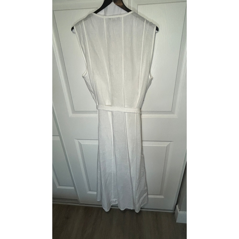 J.Crew White Linen Sleeveless Midi Dress XL Belted Pintuck Shirt Dress w Slip - Picture 5 of 9